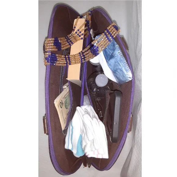 Genuine Leather Handbag Handmade Shoulder Bag Purple - Picture 3 of 4